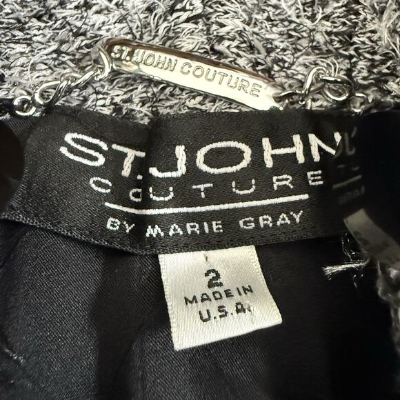 St. John Jacket Women 2 Gray Feathers Bazer Beaded Preppy Business Elegant USA - Picture 7 of 11